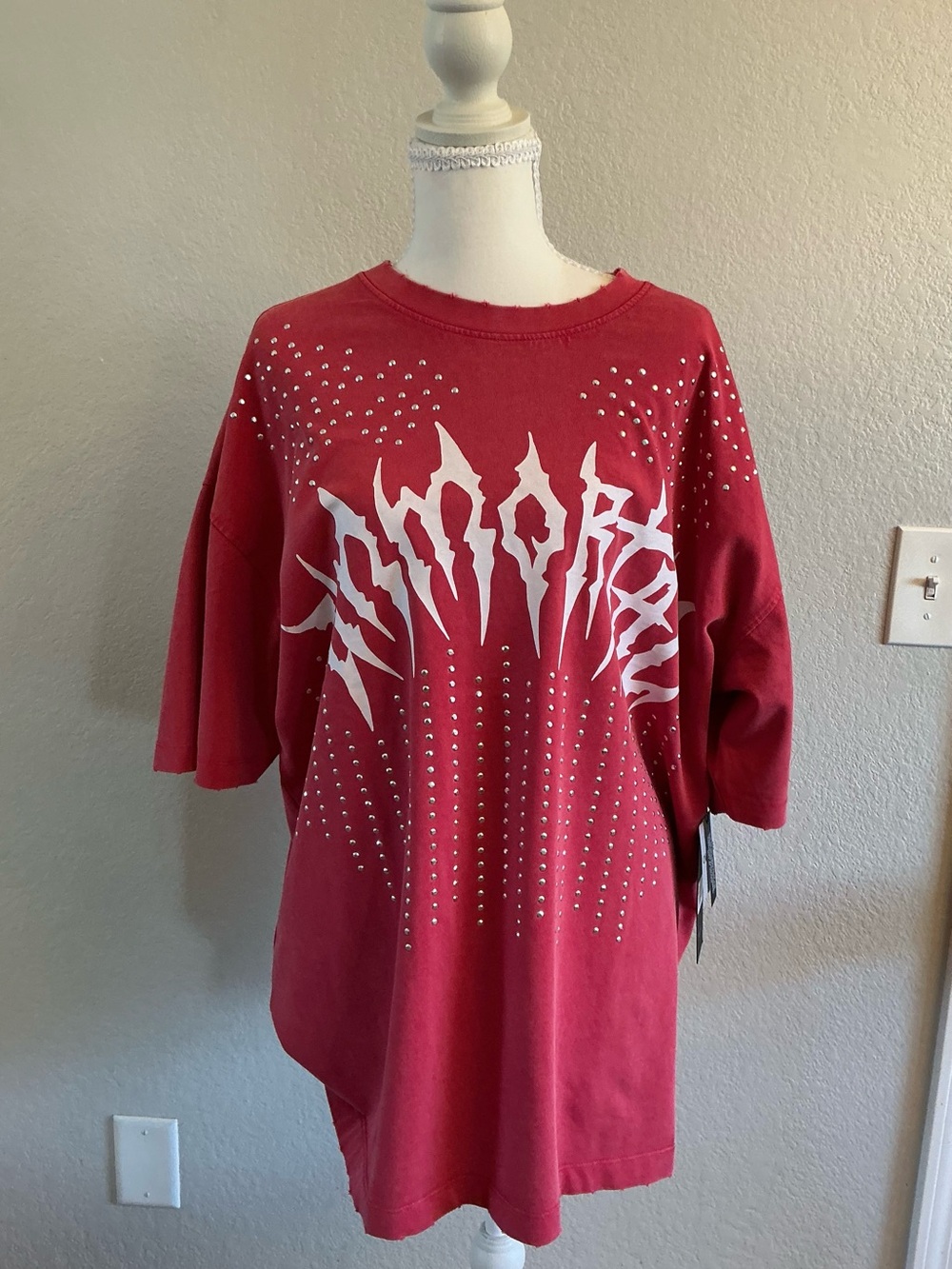 NWT Reserved Supply "Immortal" Rhinestone Oversized Graphic Tee - Red (Size L)